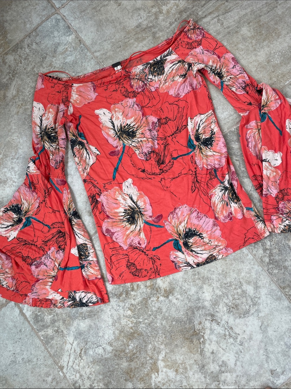 We The Free Coral Off-Shoulder Floral Top